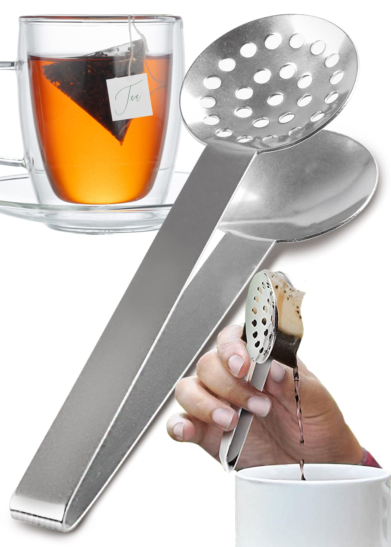 ORBLUE Tea Bag Squeezer Tongs | Stainless Steel Solid and Strainer Parts | Easy & Effective Tea Tool Extraction + No More Burned Fingers on Hot Tea Bag 1 Pack