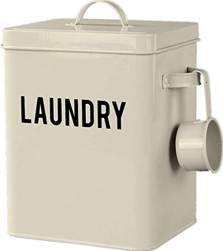 Laundry Detergent Powder Storage Tin Box, 4 FREE Mesh Bags, Laundry Room Decor, 9 Inch High, Cream
