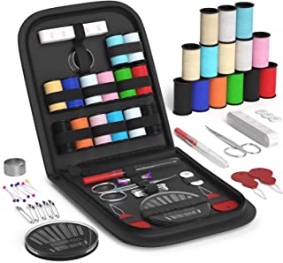 Coquimbo Sewing Kit for Traveler, Adults, Beginner, Emergency, DIY Sewing Supplies Organizer Filled with Scissors, Thimble, Thread, Sewing Needles, Tape Measure etc (Black, S)