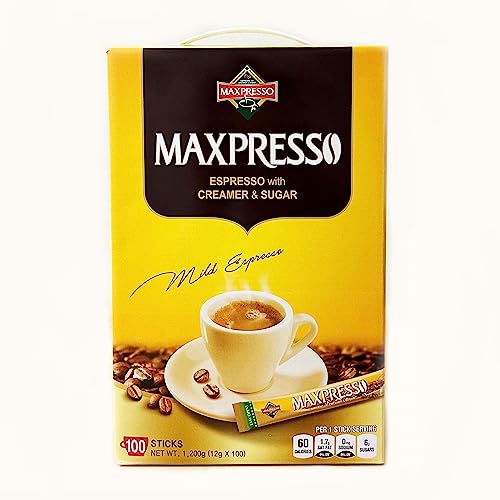 Book Cover Maxpresso, 3-in-1 Korean Instant Coffee Mix Packets, Single Serve, 100 Sticks