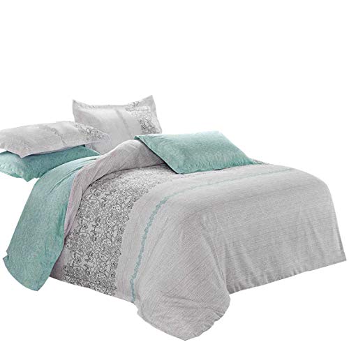 Book Cover Wake In Cloud - Gray Duvet Cover Set, Reversible with Grey Teal Turquoise, Soft Microfiber Bedding with Zipper Closure (3pcs, Queen Size)