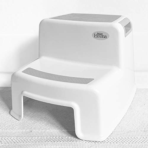Book Cover Dual Height 2 Step Stool for Kids | Slip Resistant Soft Grip Toddler's Stool for Potty Training and Use in The Bathroom or Kitchen | BPA Free for Comfort and Safety (Pack of 1, Gray White)