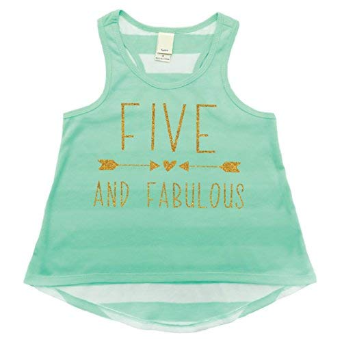 Book Cover Bump and Beyond Designs Girl 5th Birthday Outfit, Five Year Old Girl Gifts, 5th Birthday Tank Top,Ice Green,5T