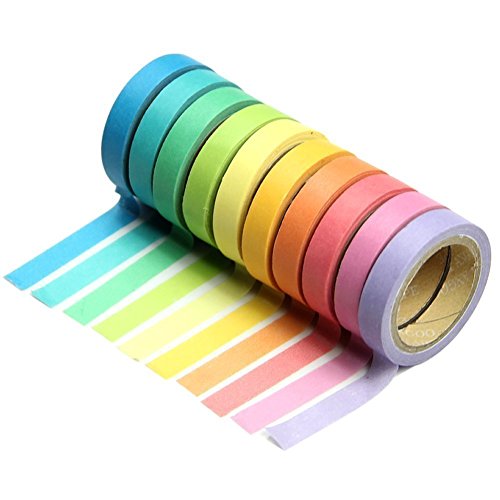 Book Cover DPIST Washi Tape Set 10x Decorative Washi Rainbow Sticky Paper Masking Adhesive Tape Scrapbooking DIY
