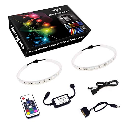 Magnetic Computer LED Strip Kit, Airgoo 2pcs 15inch PC RGB LED Strip Light, Vibrant LED Computer Lights Using Multi Function RF Remote for Desktop PC Computer Tower, Come with Sata Power Cable (White)