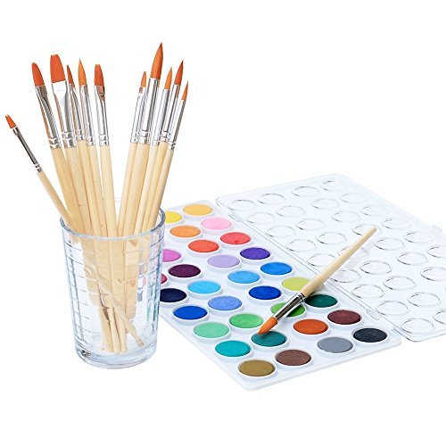 Book Cover kedudes Watercolour Paint Set, 36 Colors - Brushes - Pack of 12