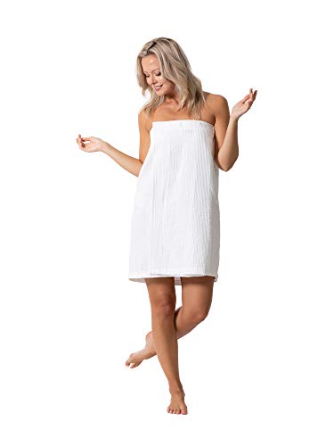 Book Cover Turkish Linen Womenâ€™s Waffle Spa Body Wrap with Adjustable Closure (One Size, White)