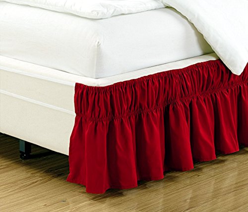 Mk Collection Wrap Around Style Easy Fit Elastic Bed Ruffles Bed-Skirt Queen-king Solid Red New