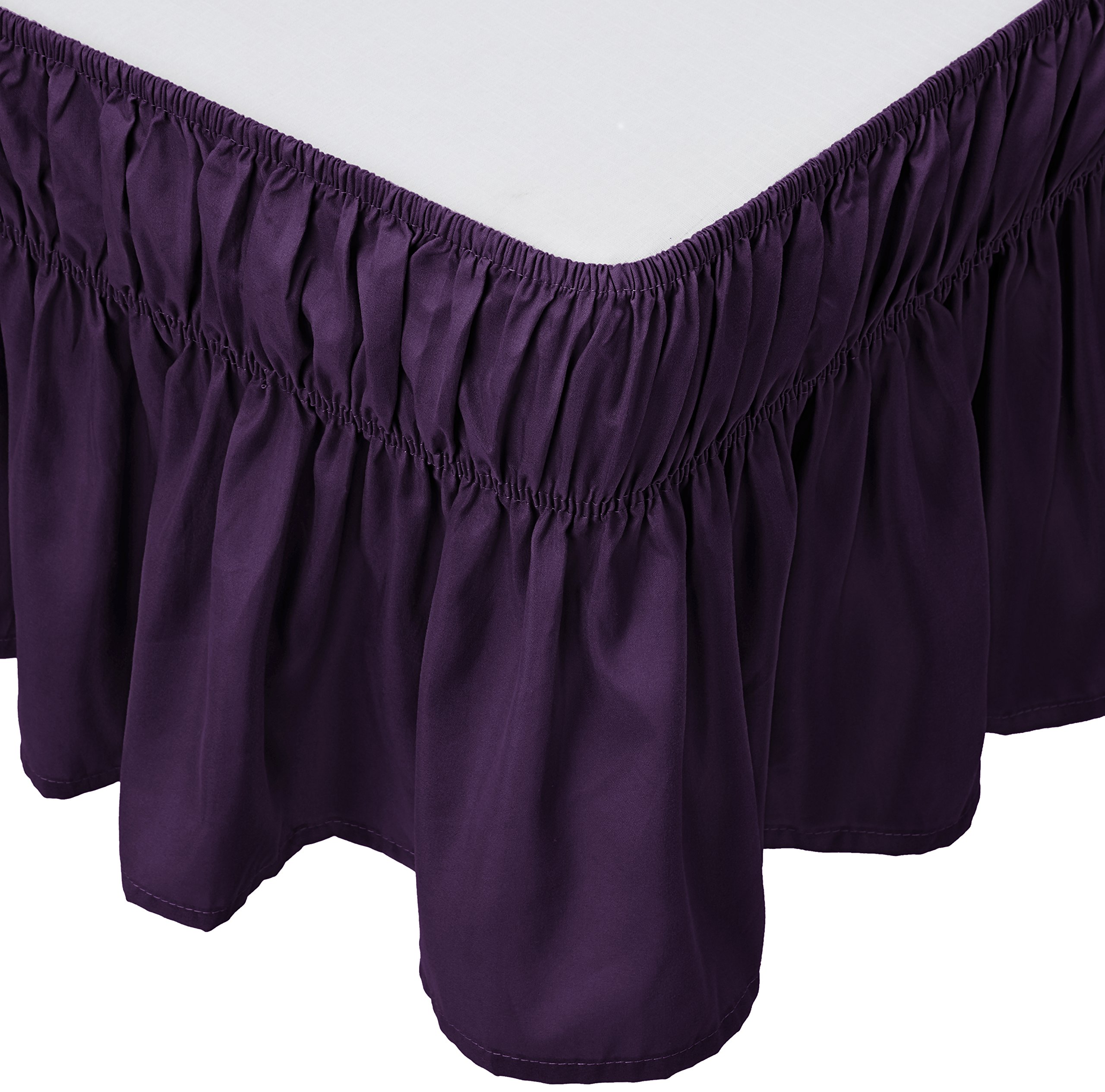 Book Cover Mk Collection Wrap Around Style Easy Fit Elastic Bed Ruffles Bed-Skirt Queen-King Solid Dark Purple New Queen-King Dark Purple