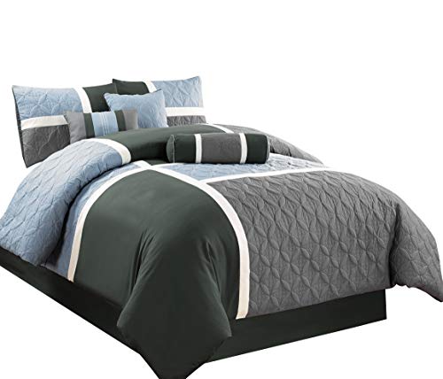 Book Cover Chezmoi Collection 7-Piece Quilted Patchwork Comforter Set (California King, Gray/Charcoal/Blue)