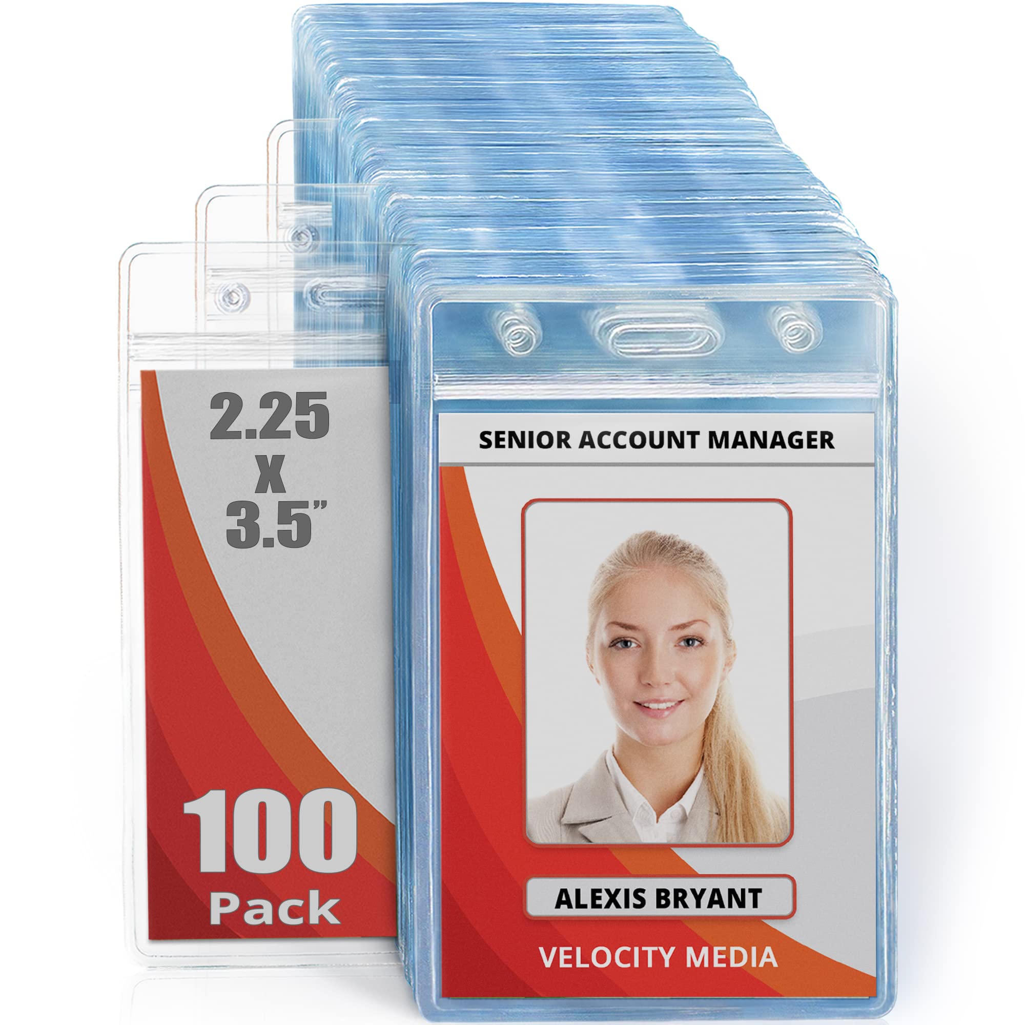 Book Cover Mifflin-USA Plastic Waterproof ID Badge Holders (Clear, 2.25x3.5 Inch, 100 Pack), Vertical Hanging Name Card Holder with Zipper, Resealable Bulk Nametag Holders