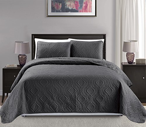 Book Cover Mk Collection Diamond Bedspread Bed-Cover Embossed Solid Over Size New (King/California King, Dark Grey/Charcoal)
