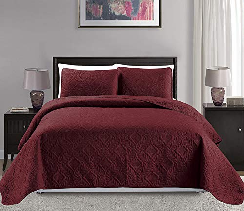 Mk Collection 3pc King/California King Over Size 118"x 106" Diamond Bedspread Bed Cover Embossed Solid Burgundy New #Diamond Burgundy