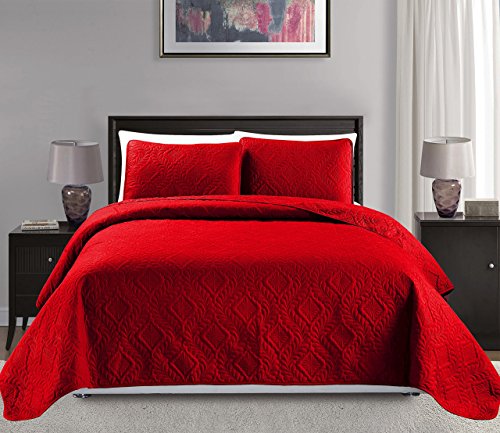 Book Cover Mk Collection 3pc King/California King Over Size Diamond Bedspread Bed Cover Embossed Solid Red New