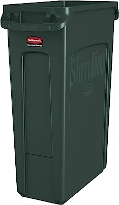 Book Cover Rubbermaid Commercial Products Slim Jim Plastic Rectangular Trash/Garbage Can with Venting Channels, 23 Gallon, Green (1956186)
