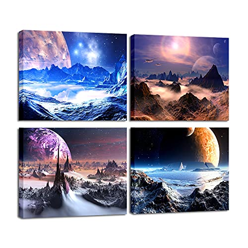 Book Cover Pyradecor Purple Canvas Prints Wall Art Fantastic Outer Space Universal Pictures Paintings for Bedroom Office Home Decorations Modern Abstract 4 Pieces Stretched and Framed HD Giclee Artwork
