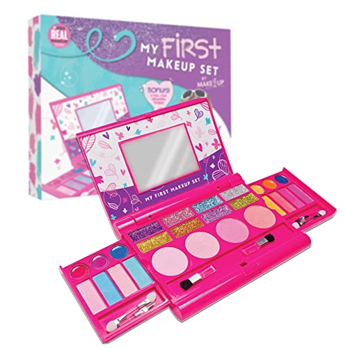 My First Makeup Set, Girls Makeup Kit, Fold Out Makeup Palette with Mirror and Secure Close - Safety Tested - Non Toxic - NEW AND IMPROVED PACKAGING