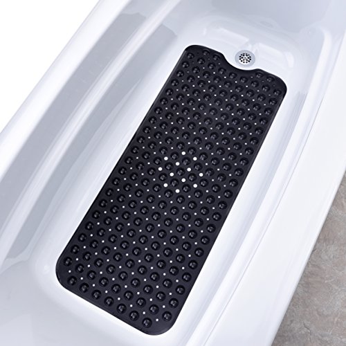 Book Cover SlipX Solutions Solid Black Extra Long Bath Mat Adds Non-Slip Traction to Tubs & Showers - 30% Longer Than Standard Mats! (200 Suction Cups, 39