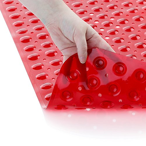 Book Cover SlipX Solutions Extra Long Bath Mat 39 x 16 Inch, Non-Slip Traction for Tubs & Showers, Longer Than Standard Bathtub Mats (200 Suction Cups, Red)