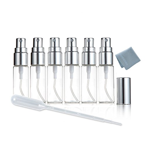 Elfenstal- NEW 6pcs Mini Clear 5ml 1/6OZ Atomizer Fine Mist Glass bottle Spray Refillable Fragrance Perfume Empty Scent Bottle Clean Cloth for Travel Party Portable Makeup Tool free Pipette