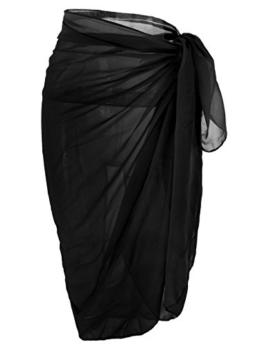 Ayliss Womens Swimwear Chiffon Cover up Solid Color Beach Sarong Swimsuit Wrap,Black