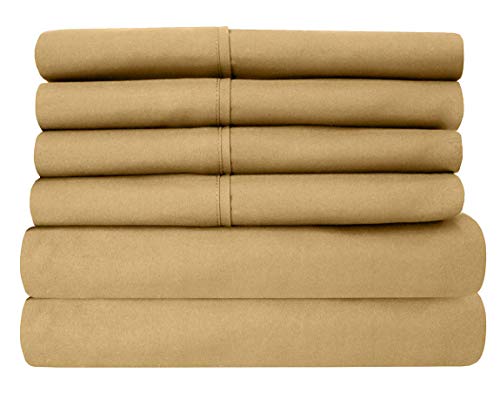 Book Cover Sweet Home Collection 6 Piece 1500 Thread Count Brushed Microfiber Deep Pocket Sheet Set - 2 Extra Pillow Cases, Great Value,Queen,Camel