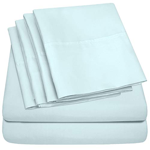 Book Cover Sweet Home Collection Queen Sheets-6 Piece 1500 Thread Count Fine Brushed Microfiber Deep Pocket Set-EXTRA PILLOW CASES, VALUE, Aqua