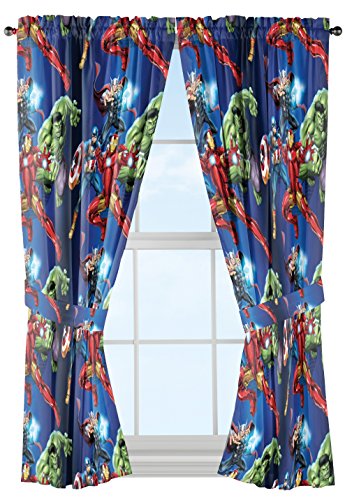 Book Cover Marvel Avengers Blue Circle Microfiber Curtain Panel Pair with Tiebacks Set, 84 inches wide (42 inches/panel) 63 inches long