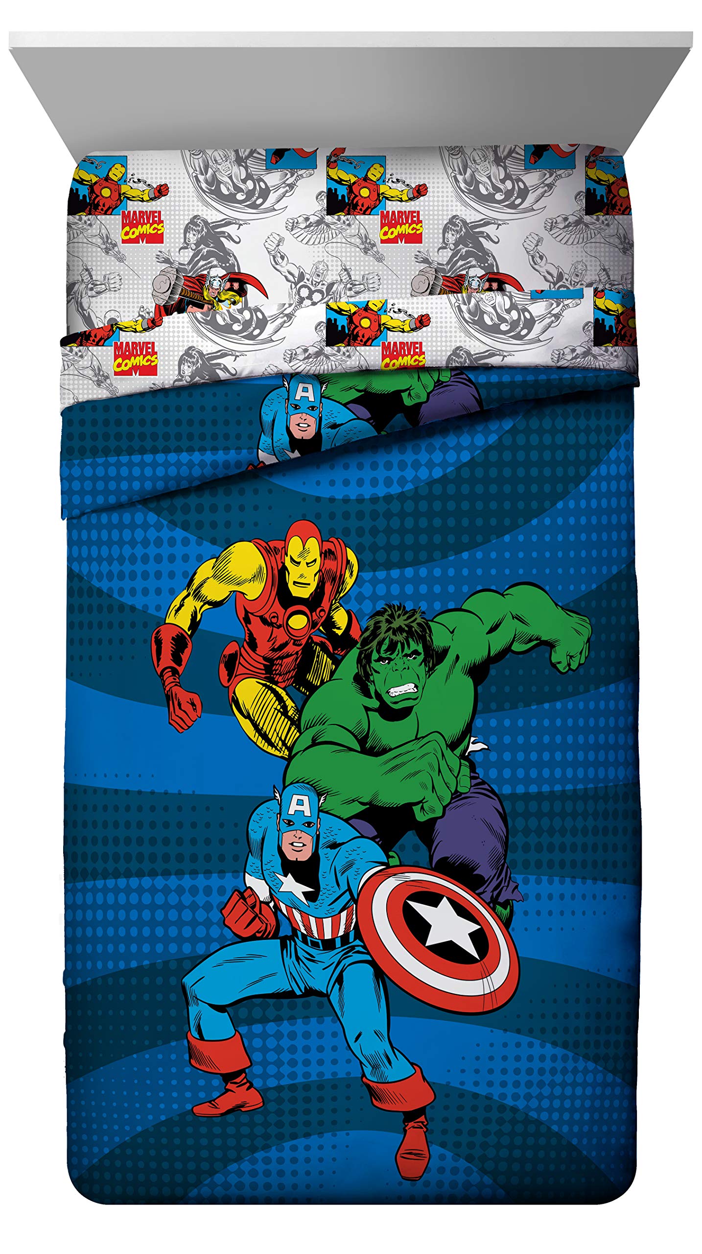 Book Cover Marvel Avengers Good Guys Twin/Full Comforter - Super Soft Kids Reversible Bedding features Iron Man, Hulk, Captain America, and Spiderman - Fade Resistant Polyester (Official Marvel Product)