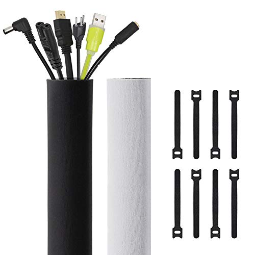 Kootek 118-Inch Cable Management Sleeves with Cable Ties, Neoprene Cable Organizer Cord Cover Wire Hider for TV Computer Office Theater (Black&White, Large)