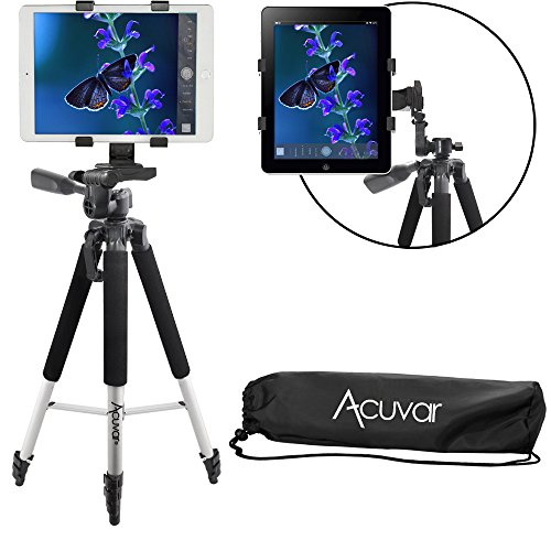 Acuvar 57" inch Pro Series Aluminum Tripod with an Acuvar Tablet Mount fits iPad, iPad Air, iPad Mini & Most Other Tablets