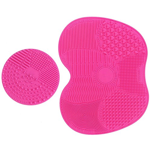 Makeup Brush Cleaning Mat, ESARORA Makeup Brush Cleaner Pad Set of 2 Cosmetic Brush Cleaning Mat Portable Washing Tool Scrubber Suction Cup (Pink) by Esarora