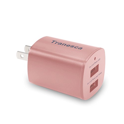 Book Cover Tranesca 2-Port USB Travel Wall Charger for iPhone 7/7 Plus,iPhone 6/6plus,iPhone 5s/5, iPad Air/Pro/Mini and More (UL and FCC Listed)-Rose Gold