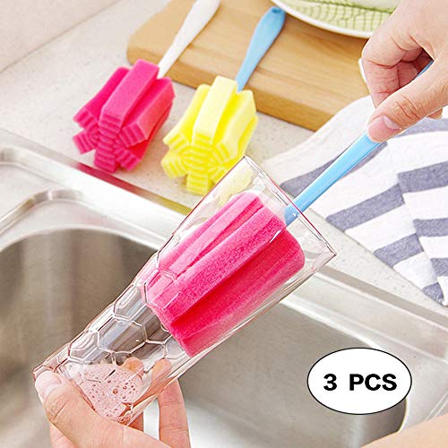 Ansee 3Pcs Sponge Bottle Brush Cup Scrubber Mug Cleaning Brush Baby Bottle Cleaner for Tea Glass Chinaware Porcelain Coffee Stains Kitchen Cleaning Tools