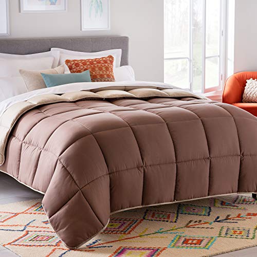 Book Cover LINENSPA All-Season Reversible Down Alternative Quilted Comforter - Corner Duvet Tabs - Hypoallergenic - Plush Microfiber Fill - Box Stitched - Machine Washable - Sand / Mocha - Oversized Queen