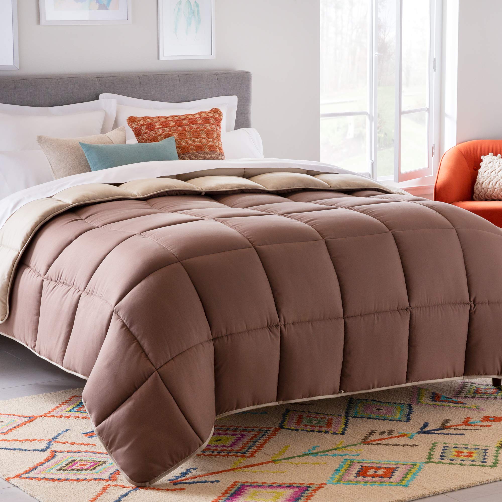 Linenspa Comforter Duvet Insert Twin XL Sand/Mocha Down Alternative All Season Microfiber-Twin XL Size - Box Stitched