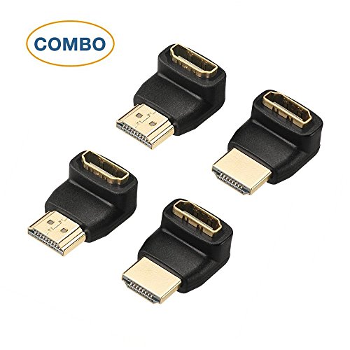 DIZA100 4-Pack HDMI Right Angle Connectors,2-Pack 90 Degree and 2-Pack 270 Degree HDMI Male to Female Adapters