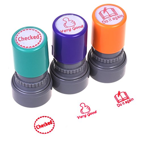 Cosmos Pack of 3 Rubber Stamps Teacher Review Stamps, Handle in Random Color