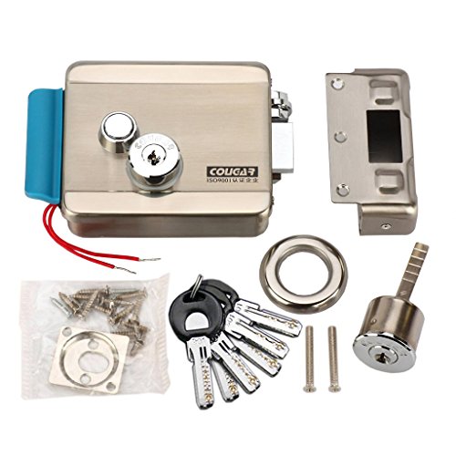 [Upgrade Version] AMOCAM Electric Electronic Door Lock Stainless Steel 6pcs Computer Key DC 12V E-lock Support Wooden Glass Metal Fireproof Door for Video Door Phone Doorbell Intercom Access Control