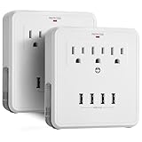 USB Wall Outlet Surge Protector, 4 USB Charging Ports (5V/4.2A) and 3 AC Outlets, 15A/125V/1875W, 2 Slide-Out Phone Holders, White