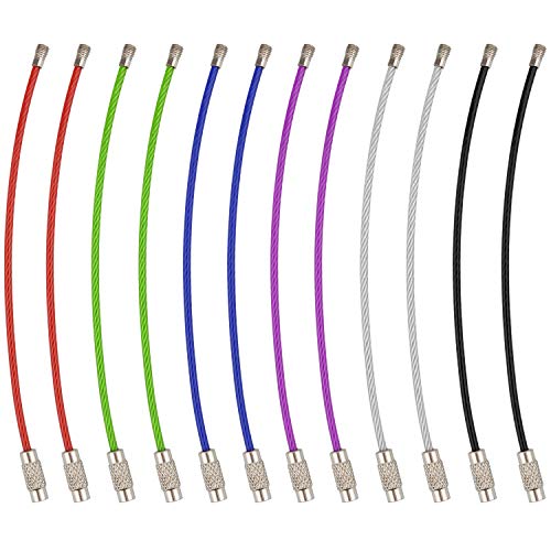 Keychain, Wisdompro 12 Pack of 4.3 Inches Stainless Steel Wire Ring 2mm Cable Loop Rings for Hanging Luggage Tag, Keys and ID Tag Keepers - MultiColor