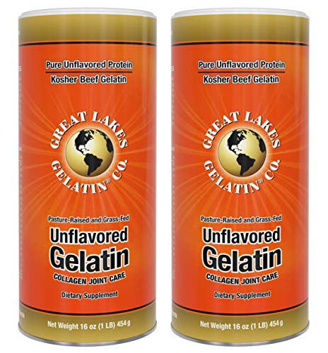 Great Lakes Gelatin, Certified Paleo Friendly, Collagen Protein, Pasture-Raised, Grass-Fed, Non-GMO, Kosher, Beef Gelatin, 16 oz. 2-Pack - Frustration Free Packaging