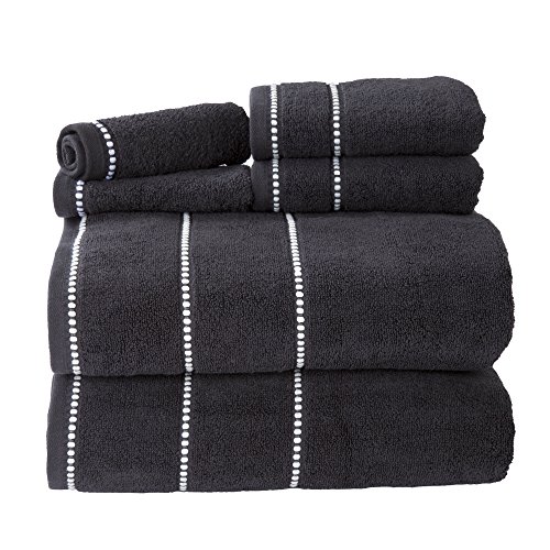 Luxury Cotton Towel Set- Quick Dry, Zero Twist and Soft 6 Piece Set With 2 Bath Towels, 2 Hand Towels and 2 Washcloths By Lavish Home (Black / White)