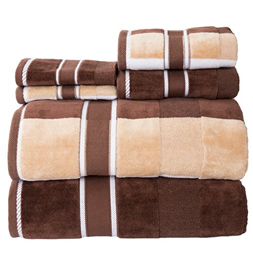 Lavish Home 100% Cotton Oakville Velour 6 Piece Towel Set-Chocolate