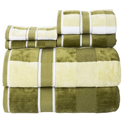 Book Cover Lavish Home Green 100% Cotton Oakville Velour 6 Piece Towel Set