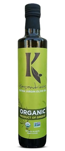 Kasandrinos Organic Olive Oil Extra Virgin, Polyphenol Rich Greek Olive Oil, 100% Organic First Cold Pressed, Mild + Delicate Flavor, Verified by Non GMO, 500 ml / 16.9 oz