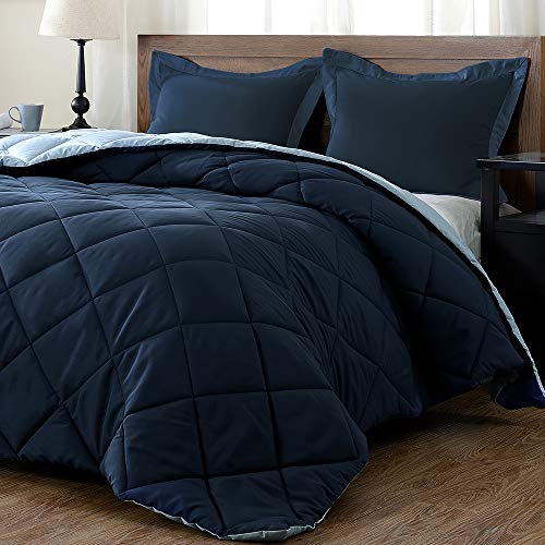 Book Cover downluxe Lightweight Solid Comforter Set (Queen) with 2 Pillow Shams - 3-Piece Set - Blue and Sapphire - Down Alternative Reversible Comforter