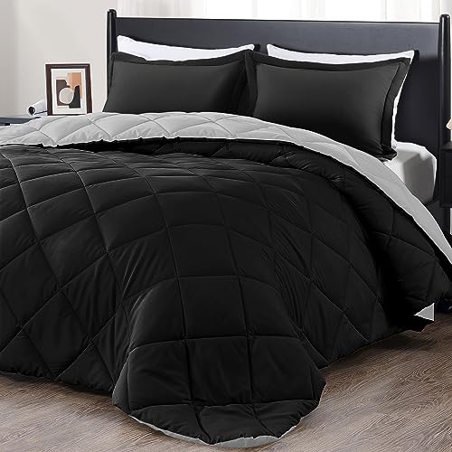 Book Cover downluxe King Size Comforter Set - Black and Grey King Comforter, Soft Bedding Comforter Sets for All Seasons, King Comforter Set - 3 Pieces - 1 Comforter (104