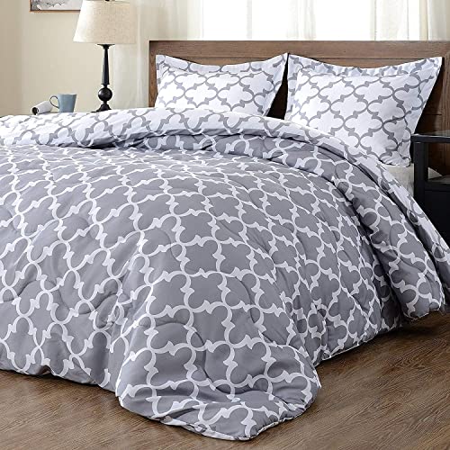 downluxe Printed Twin Comforter Set - Grey Twin Comforter, Soft Bedding Comforter Sets for All Seasons, Twin Bed Comforter Set - 2 Pieces - 1 Comforter (66"x92") and 1 Pillow Sham(20"x26")
