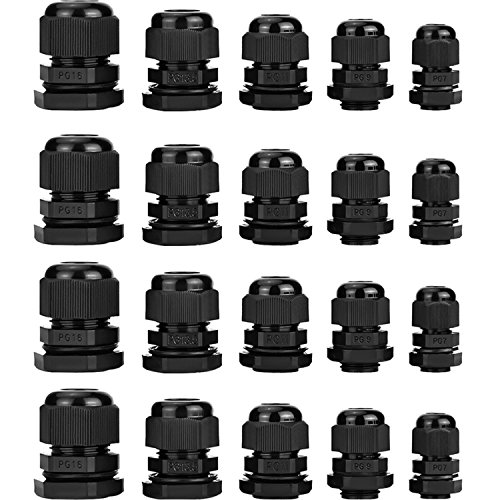 Book Cover eBoot Plastic Waterproof Adjustable 3.5-13mm Cable Glands Joints, PG7, PG9, PG11, PG13.5, PG16, Pack of 20